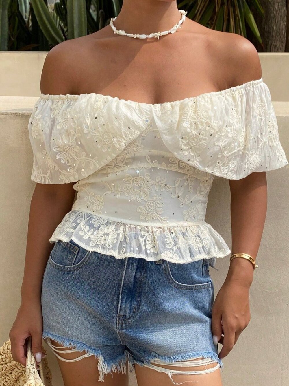Boho Women's Off-Shoulder Short Sleeve Drawstring Cropped Top